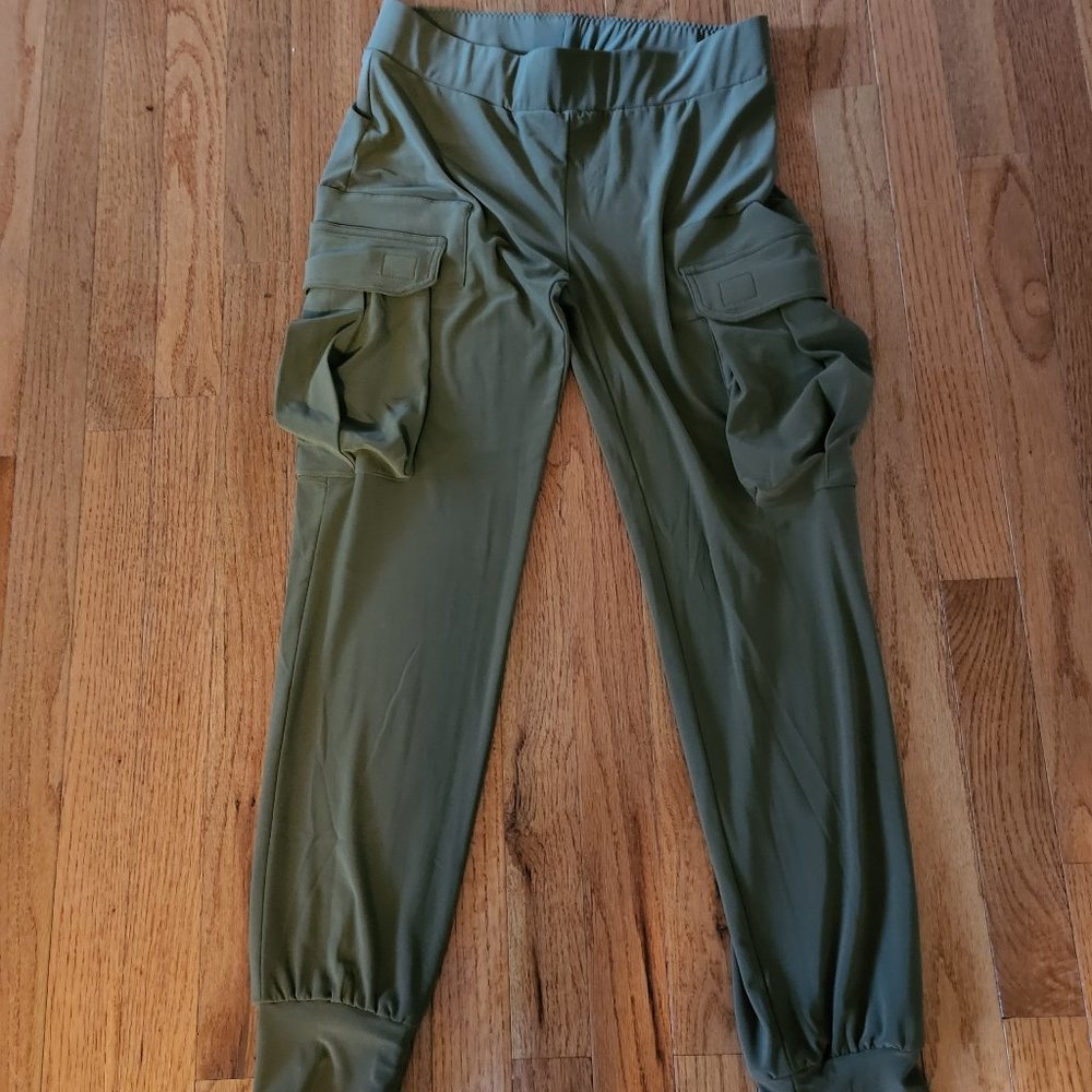Norma Kamali Olive Green Jogger Pants with Cargo Pockets